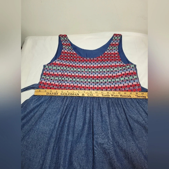 Handmade Geometric Lined Cottage Core Chambray Dress sz M/L - Picture 4 of 7